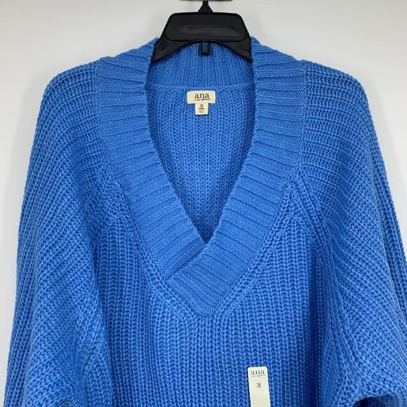 a.n.a Sweater Blue V Neck Ribbed Knit Long Sleeve Pullover - Picture 3 of 8